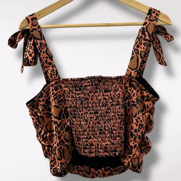 Forever 21 L Cropped‎ Cheetah Print Top Corset Ruched Satin Party Club Glam Chic - Picture 3 of 7